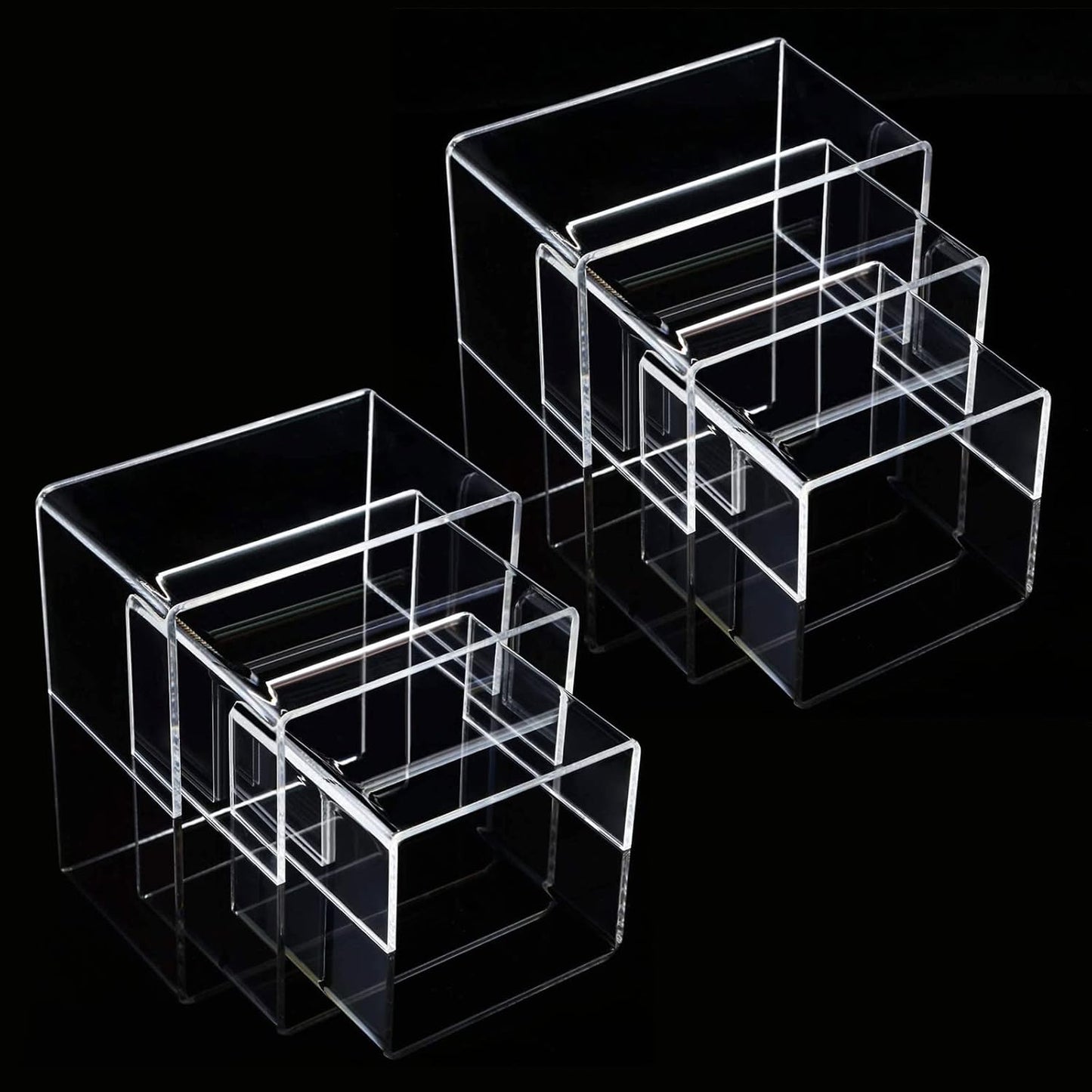 ANDGOO Display Risers, 6 Pcs Acrylic Risers Clear Rectangular Stands Collectibles Display Shelf for Decor, Funko Pop and Cake Display Shelves, Display Stand for Organize and Decoration