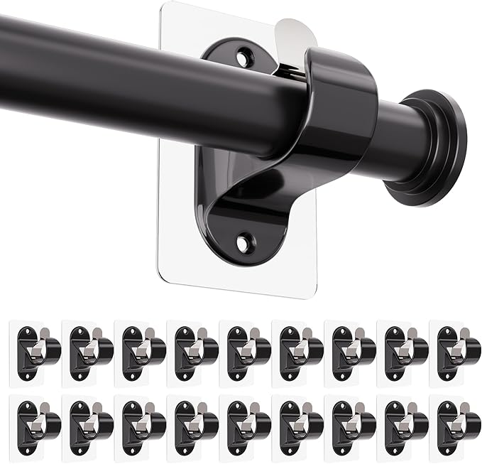 ANDGOO 6/10/18 Pack No Hole Curtain Rod Brackets Hangers, Self Adhesive Curtain Rod Holders, No Drilling, No Nail Heavy Duty Stick on Rod Hooks (Black)
