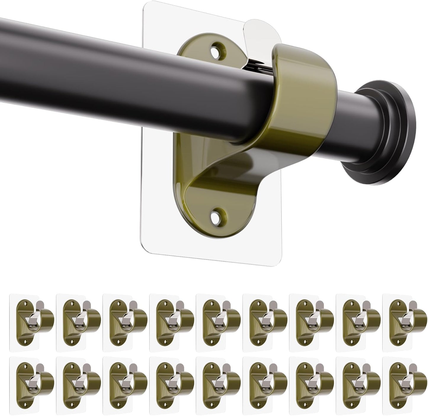 ANDGOO 6/10/18-Pack No Hole Curtain Rod Brackets Hangers, Self Adhesive Curtain Rod Holders, No Drilling, No Nail Heavy Duty Stick on Rod Hooks (Bronze-Gold)