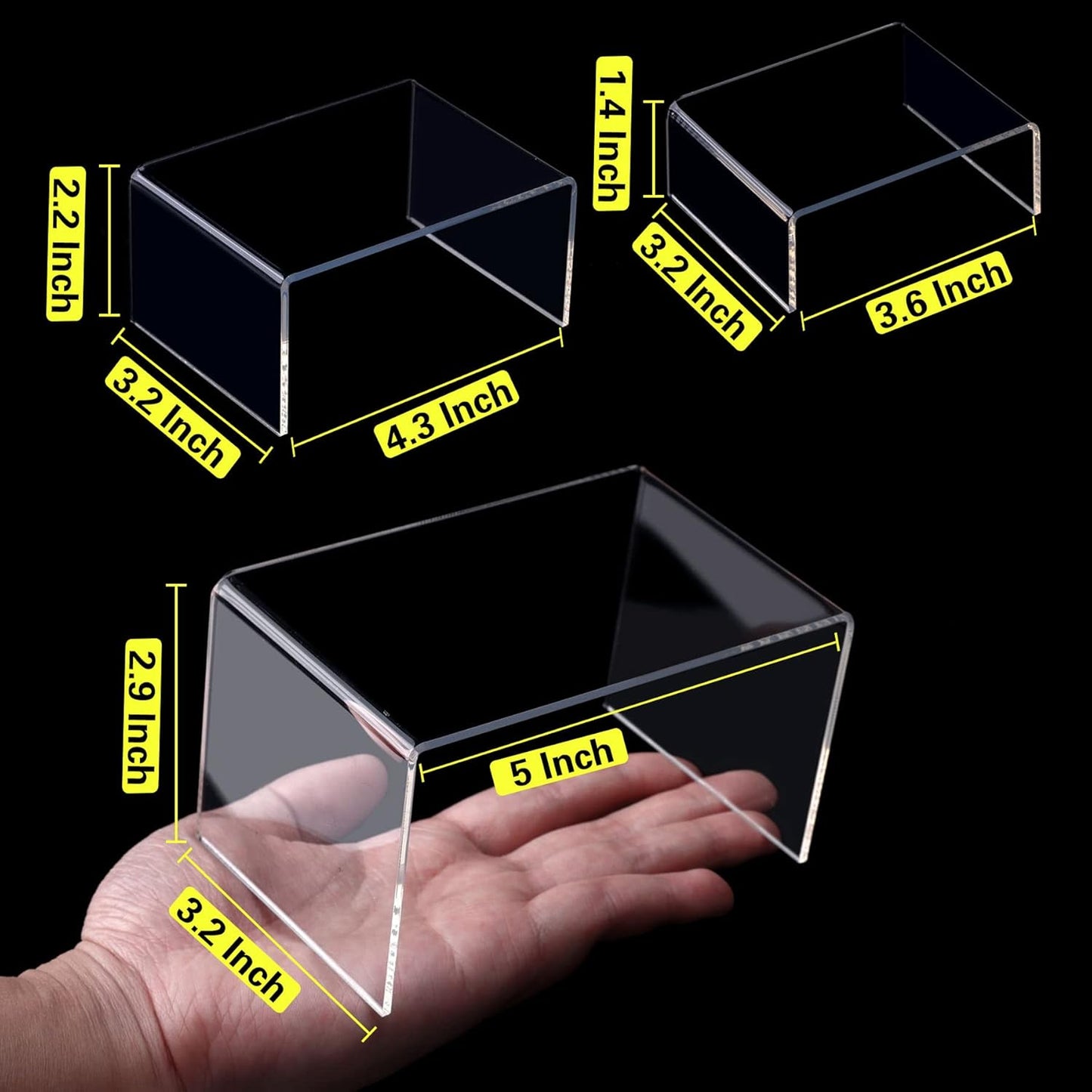 ANDGOO Display Risers, 6 Pcs Acrylic Risers Clear Rectangular Stands Collectibles Display Shelf for Decor, Funko Pop and Cake Display Shelves, Display Stand for Organize and Decoration
