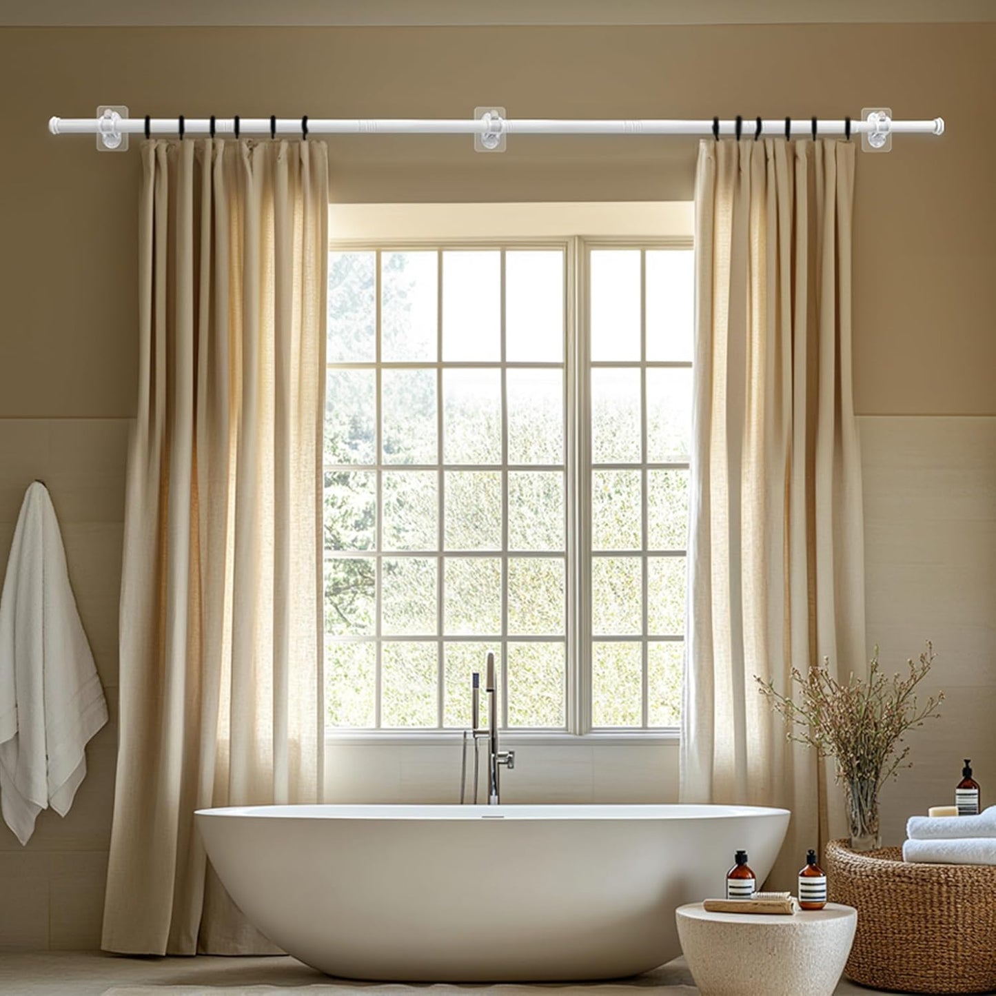 Curtain Rods No Drilling for Windows, Adjustable White Curtain Rod with Brackets, Splicing Apartment Friendly Curtain Rods Easy Installation and Modern Design