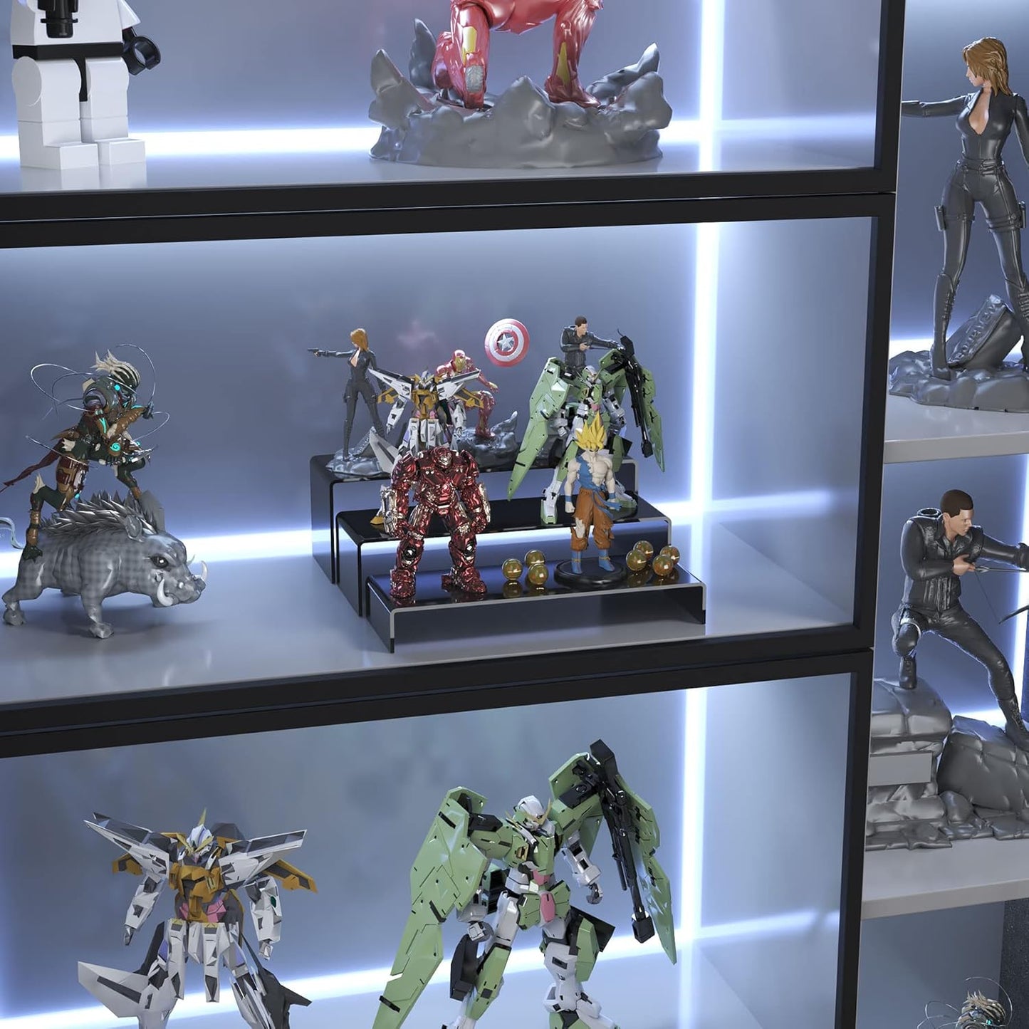 ANDGOO 6Pcs Large Acrylic Risers, Black Rectangular Showcase Collectibles Display Shelf, Retail Desktop Display Stand for Organize and Decoration