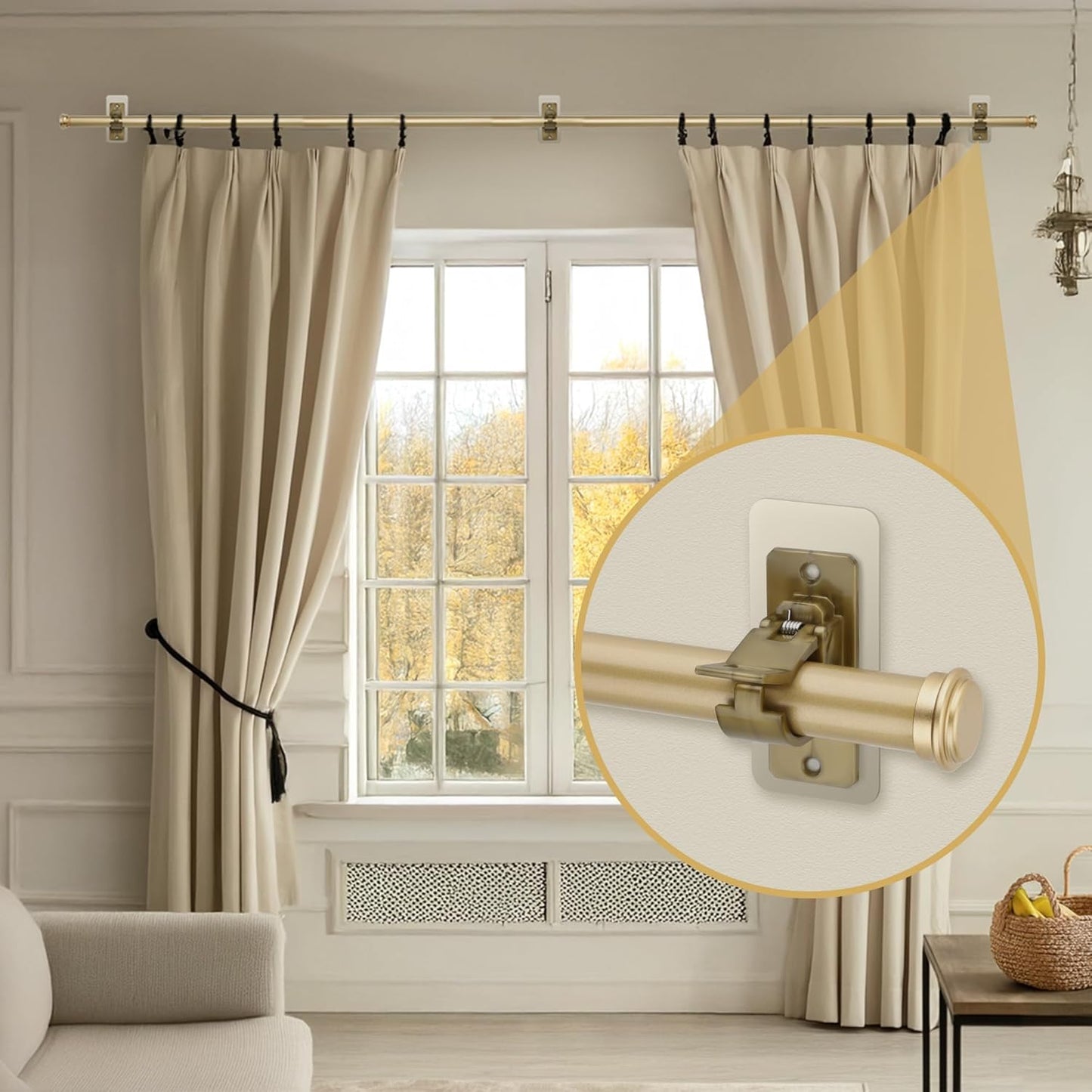 Curtain Rods No Drilling for Windows, Adjustable Bronze-Gold Curtain Rod with Brackets, Splicing Apartment Friendly Curtain Rods Easy Installation and Modern Design