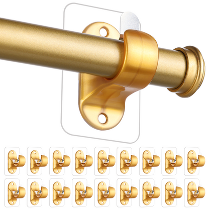 6/10/18-Pack No Hole Curtain Rod Brackets Hangers, Self Adhesive Curtain Rod Holders, No Drilling, No Nail Heavy Duty Stick on Rod Hooks (Gold)