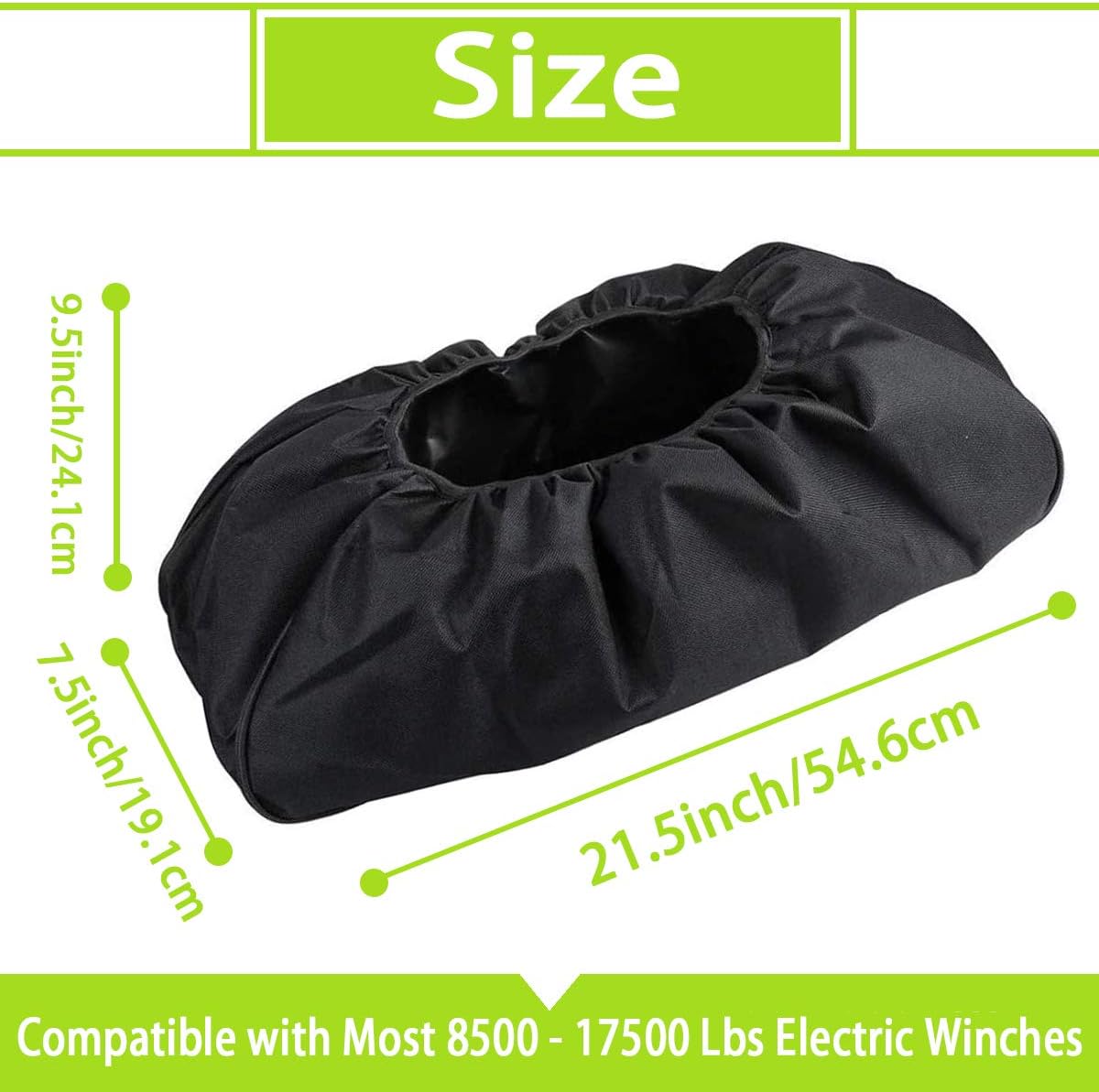 Winch Cover Waterproof, Heavy Duty 600D Breathable Oxford Fabric Dust-Proof Winch Protection Cover, Compatible with Most 8500-17500 Lbs Electric Winches, Indoor/Outdoor - (21.5” x 9.5” x 7.5”)