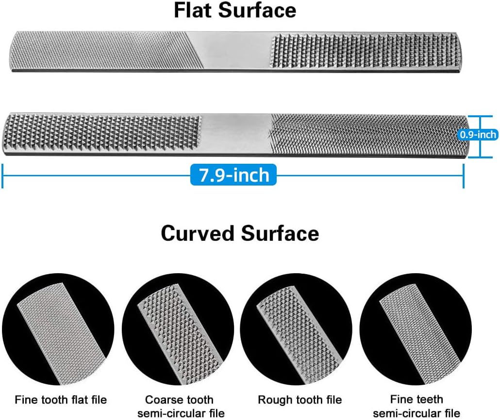 ANDGOO (2 Pack) 4 Way Wood Rasp File, Premium Grade High Carbon Hand File and Round Rasp, Half Round Flat & Needle Files. Best Wood Rasp Set for Sharping Wood and Metal Tools