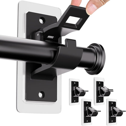 ANDGOO 4/8/16 PCS Black No Drill Curtain Rod Bracket, Self Adhesive Curtain Rod Holders, No Hole, Multipurpose Nail Free Curtain Rod Hooks for Bathroom Living Room Kitchen and Bedroom