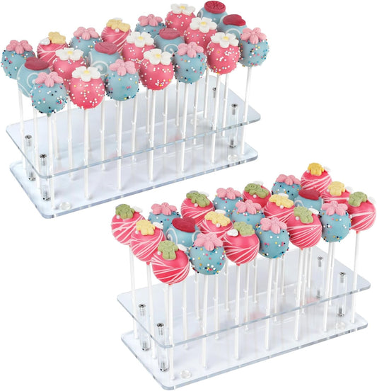 ANDGOO 2-Pack Cake Pop Stand, 21 Holes Lollipop Holder Clear Acrylic Cake Pop Stand Display Cake Pop Holder Stand for Weddings Birthday Parties Candy Decorative