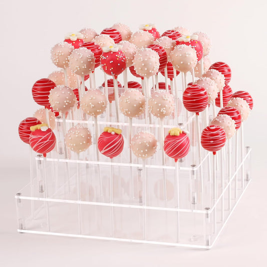 ANDGOO 4-Tier Cake Pop Stand, 56-Holes Acrylic Lollipop Holder with Non-Slip Pads, Clear Tower Cake Pop Display Stand for Wedding Decor Birthday Parties Christmas Halloween Candy Decorative