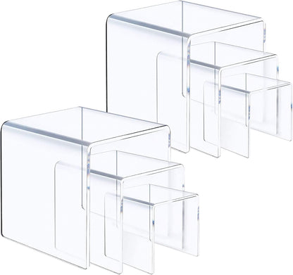 ANDGOO Display Risers, 6 Pcs Clear Acrylic Risers Display Stands for Funko Pop Figures Cupcake Stand Holder for Dessert Table Decoration, Riser Stand for Decor and Organizer-3"x4"x5"(Transparent)