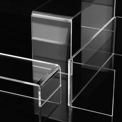 ANDGOO Large Acrylic Display Risers, 2/4 Sets Clear Rectangular Showcase Collectibles Display Shelf, Retail Desktop Risers Display Stand for Organize and Decoration