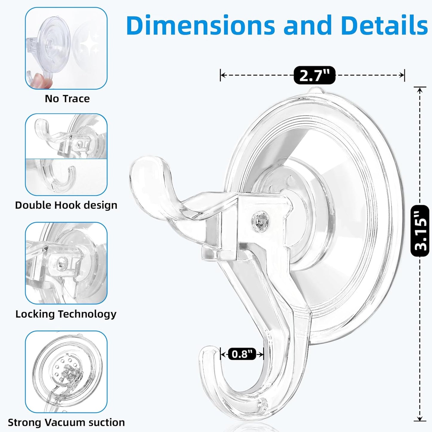 ANDGOO Suction Cup Hooks, 10/20/30 Pack Strong Vacuum Suction Cup for Shower Heavy-Duty Removable Wall Suction Cup Hangers for Bathroom, Kitchen Suction Holder for Window Glass, Door